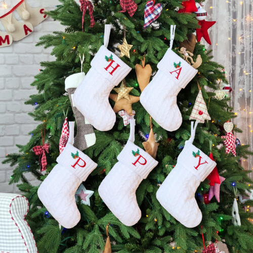 Mini Julstrumpa Vit Initial Broderad 18 cm 2