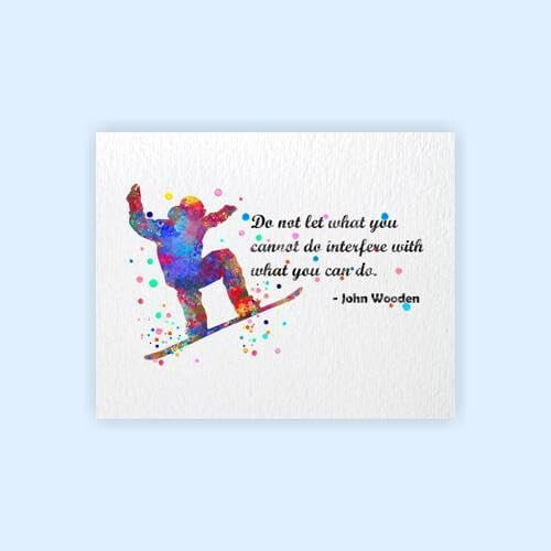 Inspirerende snowboard-kunsttryk akvarel 8x10 1