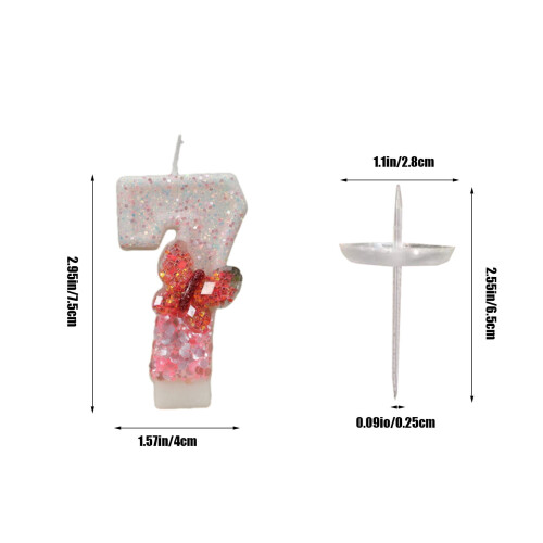 Bougie à gâteau papillon rouge pailletée numéro 7 2