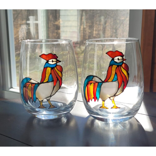 Ensemble de verres à vin peints à la main, motif automne, 2 pièces 1