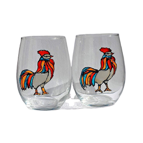 Ensemble de verres à vin peints à la main, motif automne, 2 pièces 2