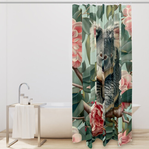Conjunto de cortina de chuveiro impermeável Koala com ganchos 1