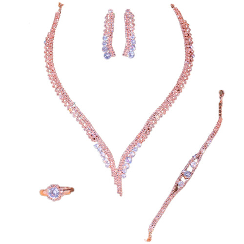Set di gioielli da donna con strass, oro rosa, 4 pezzi 1