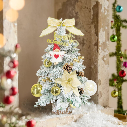 Gold Mini Christmas Tree 24 Inch with LED Lights and 1