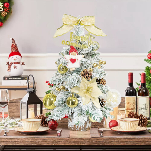 Gold Mini Christmas Tree 24 Inch with LED Lights and 2