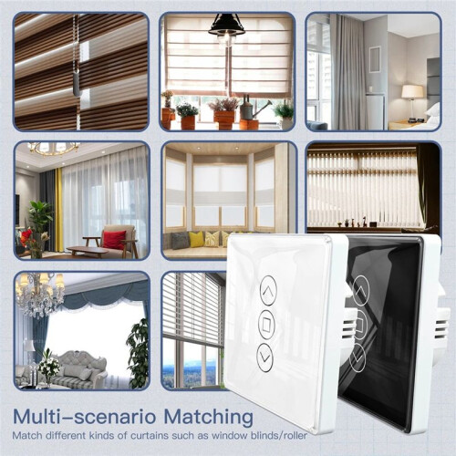 Tuya WiFi RF433 2.5D Arc Curtain  Glass Touch Panel for Roller Blinds Shutters   APP Wireless Alexa A 2