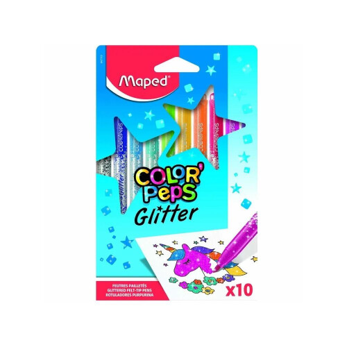 Color'Peps Glitter Felt Tip Pens - Excellent Coverage - Pack of 10