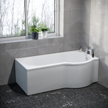 Nes Home P Shaped Right Hand 1600mm Curved Shower Bath Acrylic