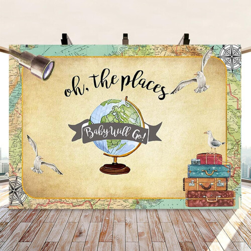 Adventure Begins Backdrop World Map Flower Decor 120x240cm 1