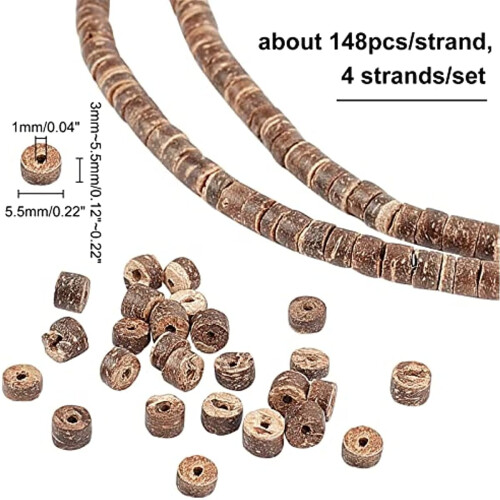 Coconut Shell Beads Natural Brown Flat Round 592 pcs 1