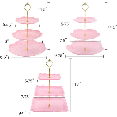 Roze plastic cupcakehouder met 3 lagen (3 stuks) 1