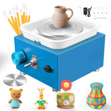 Mini Pottery Wheel 2000RPM Electric Pottery Wheel with Removable ABS Basin and 6.5cm-10cm Turntable Fingertip Clay Wheel (Blue)