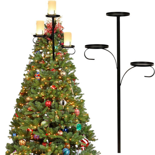 Black Triple Tree Topper 24 inch with Candle Holder 1