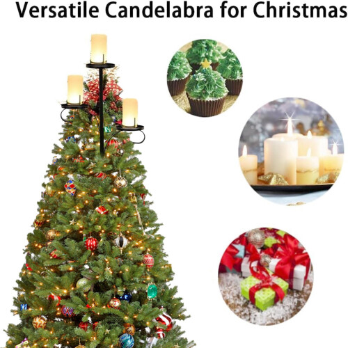 Black Triple Tree Topper 24 inch with Candle Holder 2