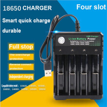 Smart Battery Charger, 4 Slot for Rechargeable Batteries 10440 18350 18650 16340, Intelligent Protection, CE/EMC FCC Certified, Fast Safe Charging