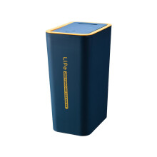 4 Gallon Dark Blue Plastic Clip Trash Can Press Top Lid Press Type Waste Basket For Living Room Bedroom Bathroom Toilet Indoor Trash Can