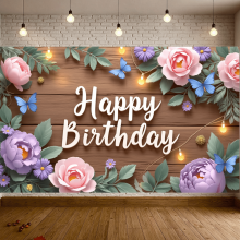 Floral Design Birthday Banner Elegant Butterfly Decoration for Birthday Party Event Celebration Indoor Decoration