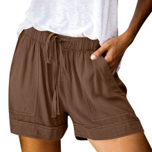 Women's Beach Shorts Elastic Waist Brown XL Quick-Dry