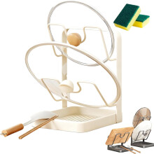 Kitchen Pot Lid Storage Rack | Lid Holder with Removable Drip Tray for Counter & Stove Top, Pot Lid Organizer Rack