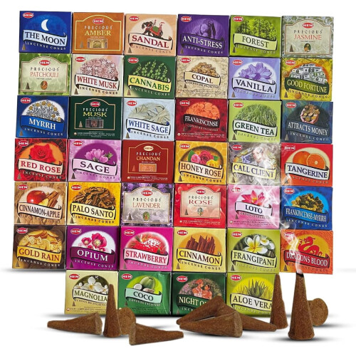Assortiment de cônes de parfum avec support brûleur (6 pièces) 2