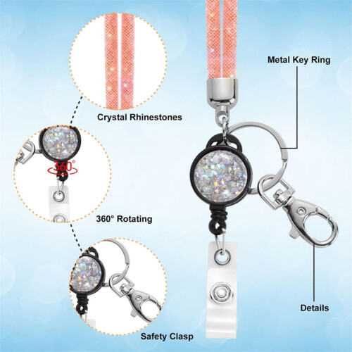Lanière rétractable à strass pour porte-badge 2