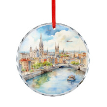 Watercolor Dublin City Map Glass Ornament