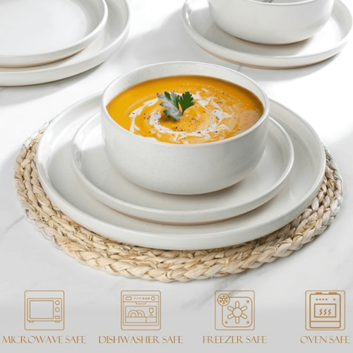 Stoneware Dinnerware Set for 4 People, 12-Piece White 1