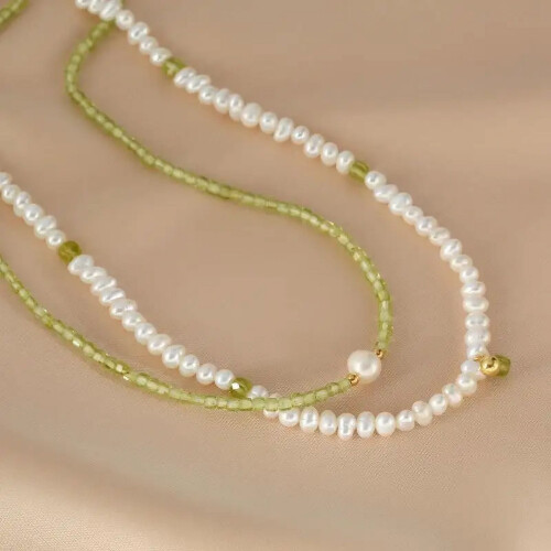 Vintage-Choker-Halskette mit Süßwasserperlen und Peridot 2
