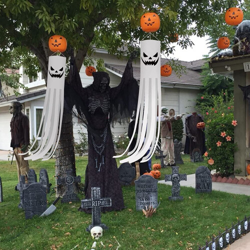 Bandeira de catavento de fantasma de Halloween para decoração externa, pacote com 2 unidades de 40 polegadas. 1