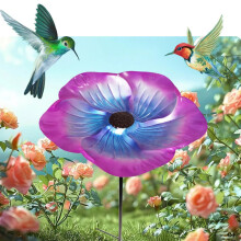Vintage metal flower bird bath and feeder with stake