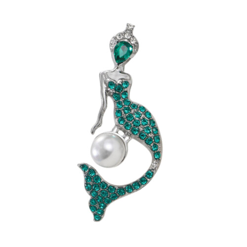 Broche de sereia com strass, verde, leve. 1