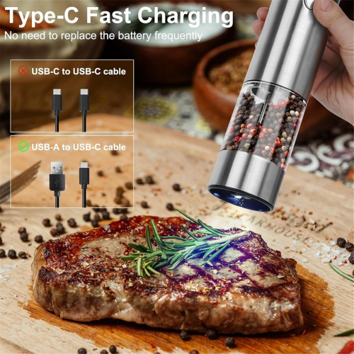 Moulin à sel et poivre électrique rechargeable avec LED réglable 2