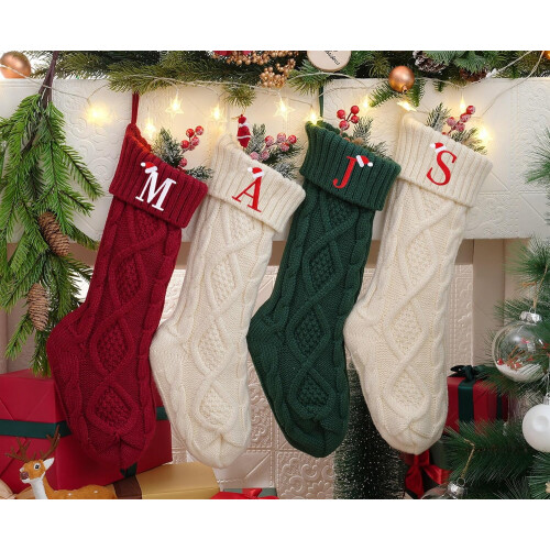 Personalized knit monogram Christmas stocking 18 inch 1