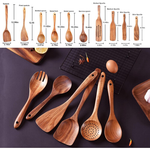 Wooden Kitchen Utensils Set Natural Teak 6 Pieces 2