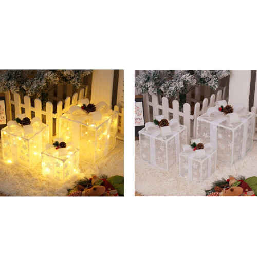 Christmas Lighted Gift Boxes Set of 3 Pre-lit Battery 1