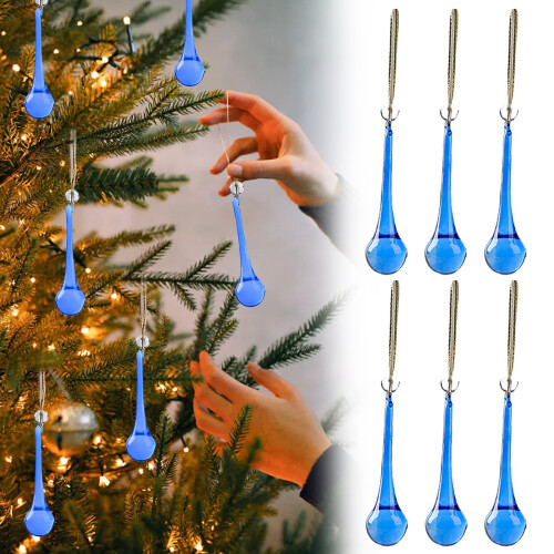 Glass Teardrop Christmas Ornaments Clear 6 pcs 1