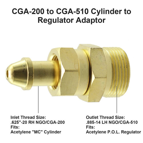 Brass Acetylene Regulator Adapter CGA-200/300/510/520 1 pc