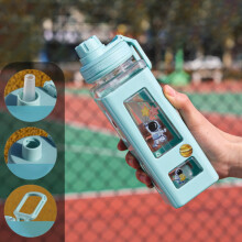 Copo esportivo quadrado de camada dupla ciano 600ml