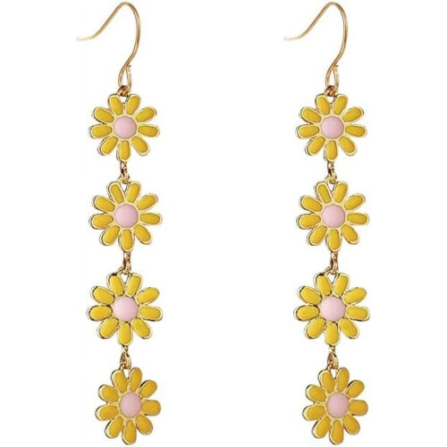 Daisy Drop Dangle Earrings for Women White Yellow Orange