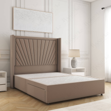 (Mink, 5ft King (No Mattress)) Alina Divan Double Bed Plush Velvet 54” Winged Headboard Built-in 2 Drawers Storage Mattress