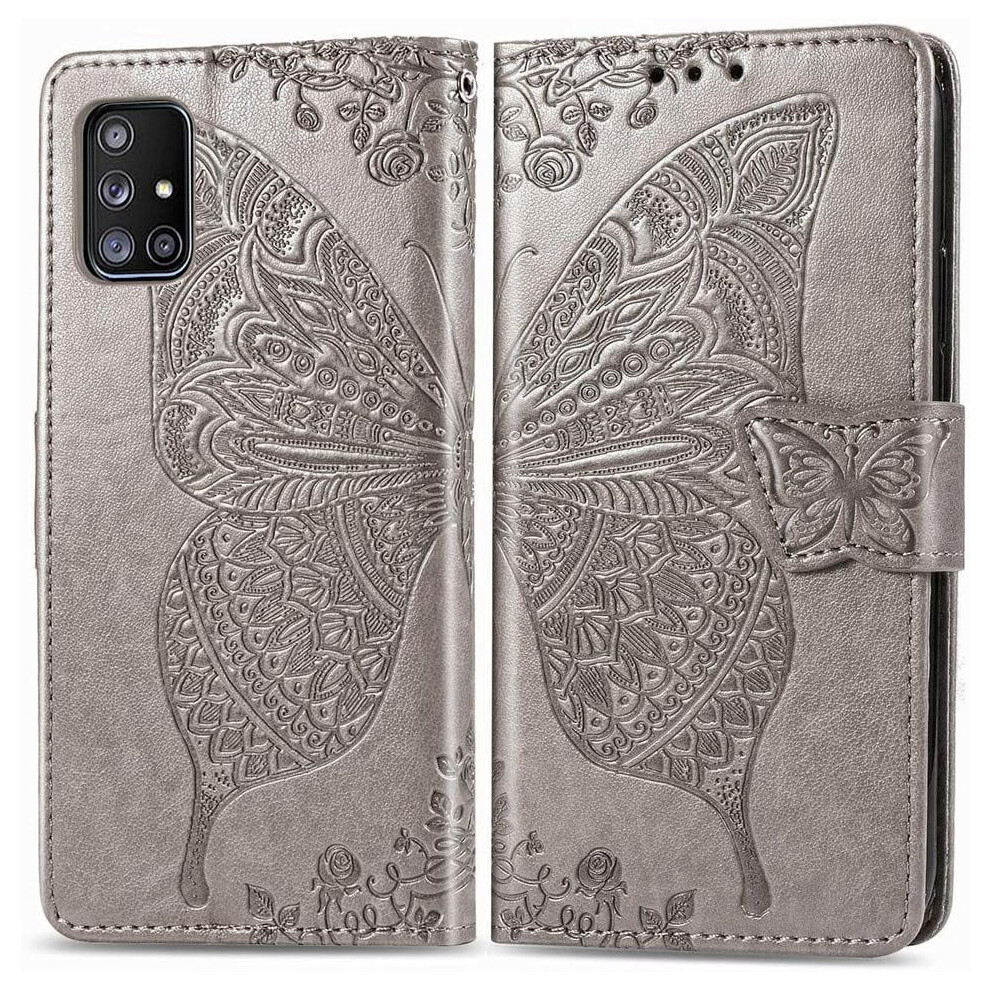 Samsung Galaxy A71 5G Wallet Case Butterfly Leather Grey 9165521190843