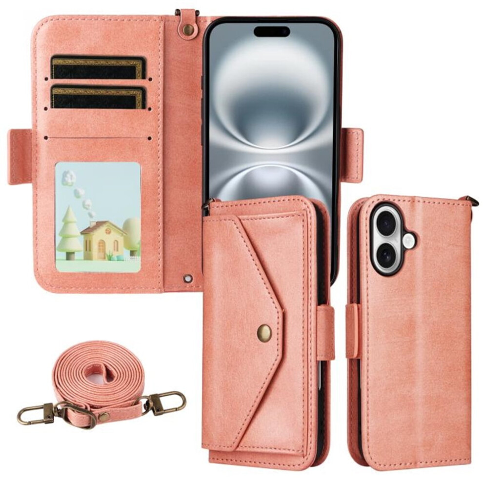 Leather Iphone 16 Plus Wallet Case Shockproof Pink 9165521191055