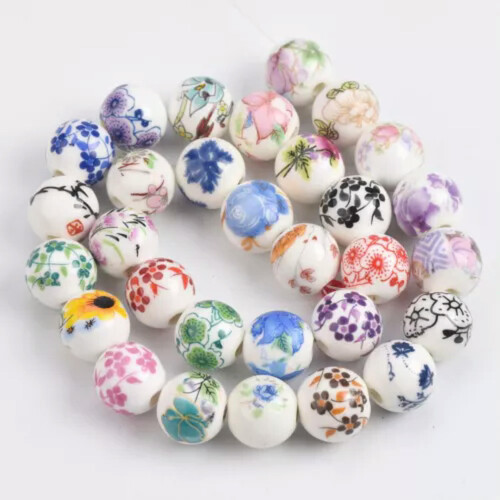 Ceramic flower beads round 8mm 10mm 12mm 10pcs 1