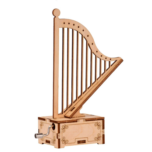 Caixa de música em forma de harpa, de metal marrom claro, 18 cm (7 polegadas)