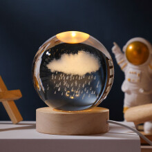 Nočné svetlo s krištáľovou guľou, napájané z USB, 3D slnečná sústava s planétami, mesiacom a astronautom, priehľadná lampa s priemerom