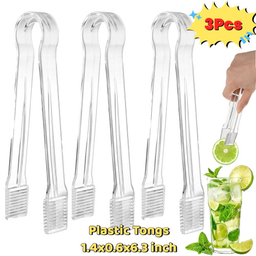 Plastic Buffet Serving Tongs Clear 6.3 Inch 3 Pcs