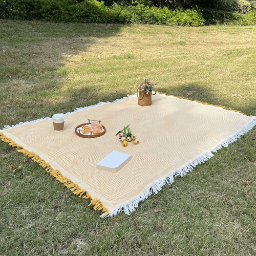 Foldable picnic blanket polyester cotton 59x35.4 in yellow 1