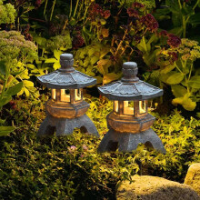 Solar Pagoda Lantern Zen Garden Statue Polyresin Stone