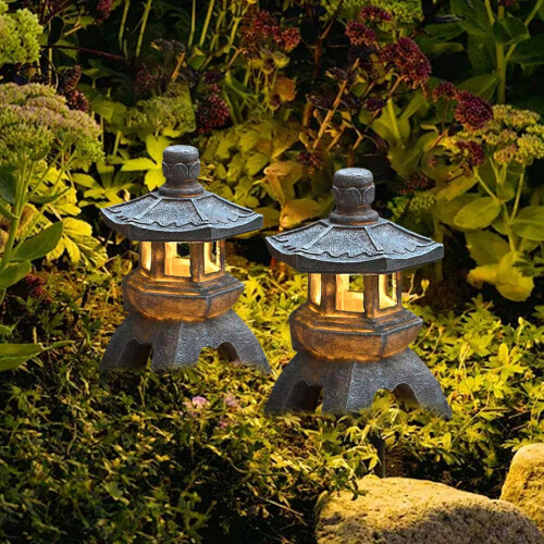 Solar Pagoda Lantern Zen Garden Statue Polyresin Stone