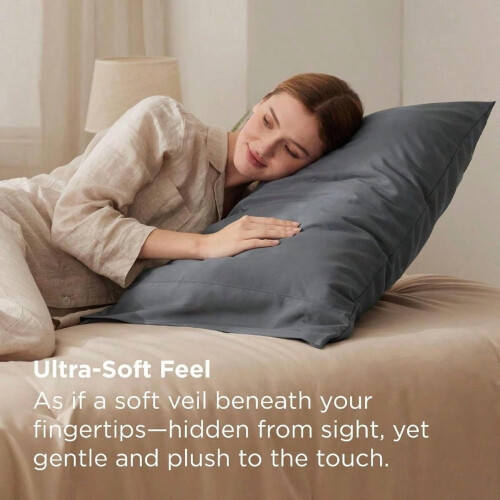 Ensemble de 2 taies d'oreiller Queen, gris foncé, double brossage 1